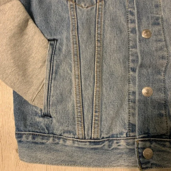 Levi's Strauss Mens Hybrid Hoodie Tucker Jacket Medium Wash Blue Denim - Picture 7 of 15